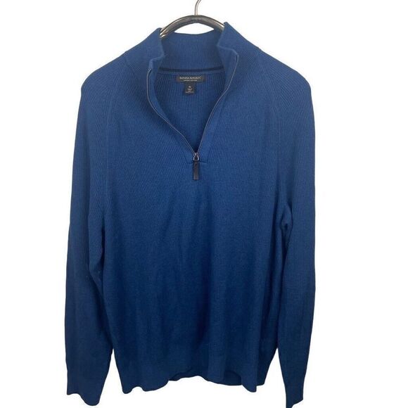 Men's Banana Republic Blue Knit 100% Supima Cotton Pullover Sweater 1/4 Zip XL - Picture 1 of 6